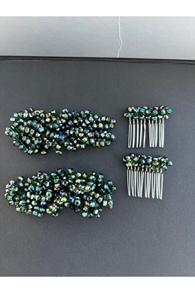 Store 4lüGelin aksesuar özel gün tokası yeşil boncuklu