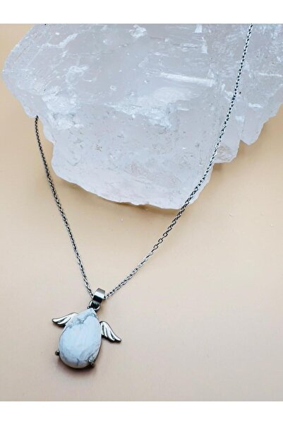 GÜMÜŞTEL EL SANATLARI Certified Howlite Natural Stone Angel Wing Detailed Necklace
