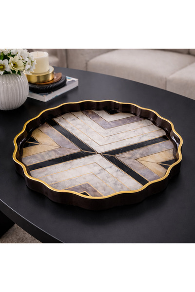Karma Home Geometric Marble Patterned Glass Tray