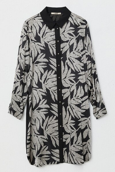 Nihan Büyük Beden Desenli Tunik Siyah