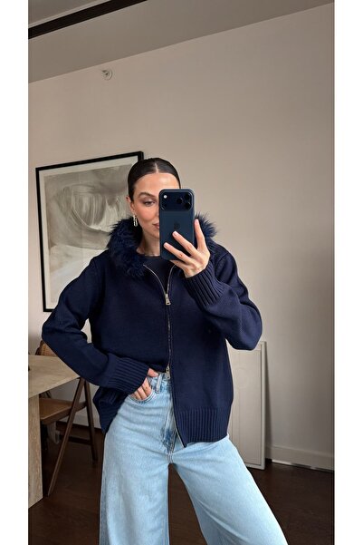 sinemkivanc co LACİVERT ÇİFT FERMUARLI HIRKA