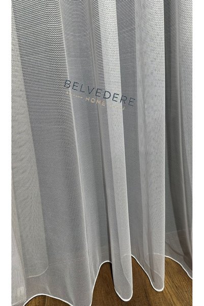 Belvedere Lead-Colored Honeycomb Mesh Tulle Curtain with Tight Pleats - Off-White