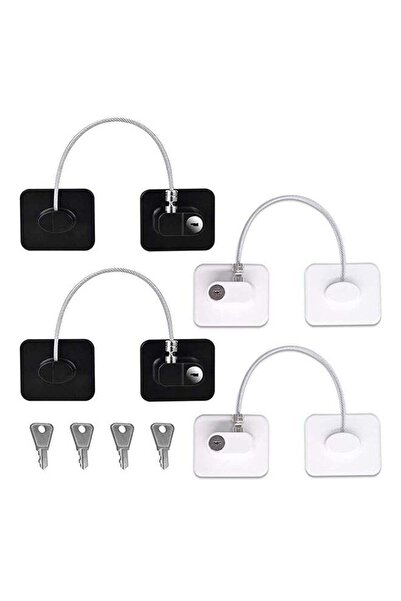 Arabest Pack of 4 Child Safety Cable Fridge Window Lock with Key Set - Black/...
