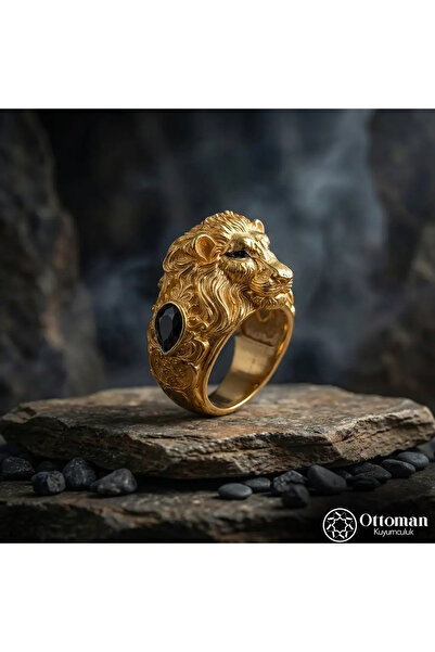 DESİGN OTTOMAN KUYUMCULUK Aslan Figürlü Gold Kaplama Gümüş Erkek Yüzük