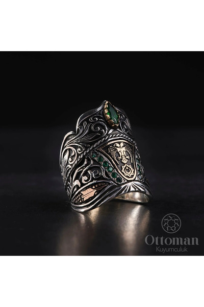 DESİGN OTTOMAN KUYUMCULUK Çift Başlı Kartal Zihgir Gümüş Erkek Yüzük