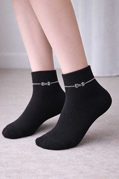 gigigiyim Stone-Embroidered Ribbon Patterned Women's Booties Socks
