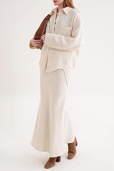 SOCIETA Ekru Bol kesim çıtçıt detaylı gömlek 10859