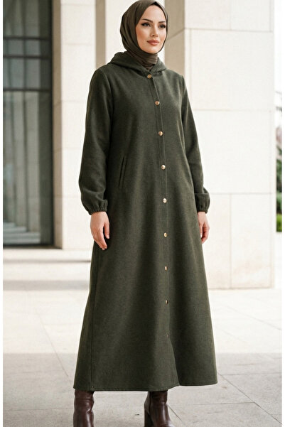 sefamerve Hooded Full Length Cashmere Coat 0234-03 Khaki