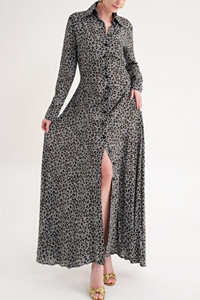 SOCIETA Gri Belden oturtmalı uzun gömlek elbise 94674