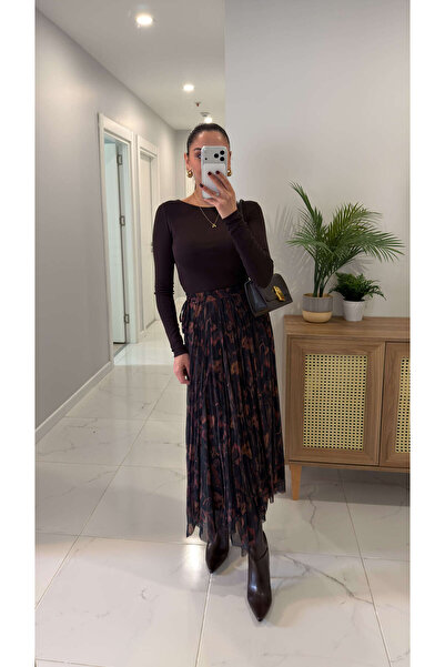 BİRCANÇİL Asmona Black Lined Patterned Skirt