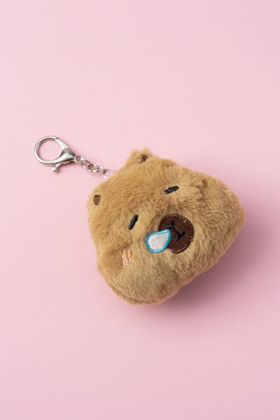 Kidoria Peluş Capybara Figürlü Kalpli El Ayna - Çocuk Anahtarlığı - Çanta Ask...