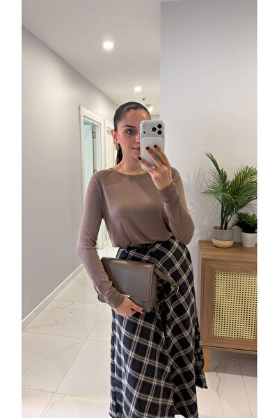 BİRCANÇİL Dlvin Ola Mink Crew Neck Basic Thin Knitwear