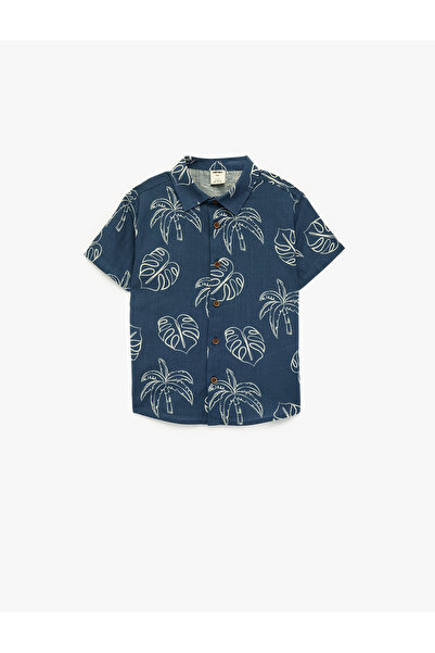 Koton Cotton Short Sleeve Shirt Lapel Pattern Shirt