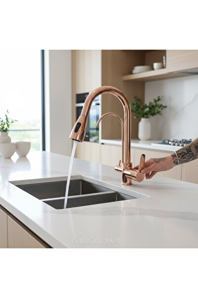 İSAOĞLU YAPI Bronz Arıtmalı Spiralli Mutfak Bataryası Bakır Uzayan Sistem Arı...