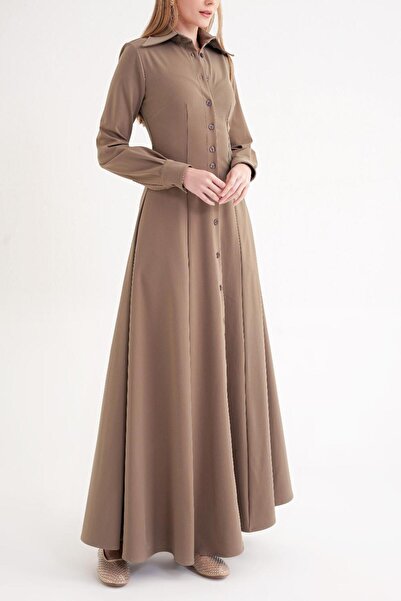 SOCIETA Bej Vücuda oturan uzun gömlek elbise 94725