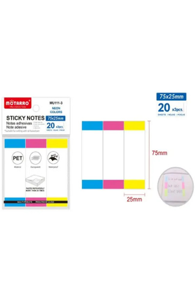 MOTARRO Sticky Notes MU111-3, Neon Color Self-Adhesive Memo Pads for Office, School & Home
