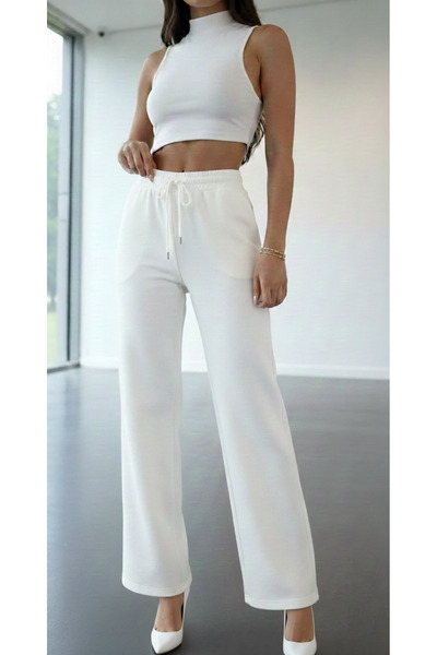 mezozoik Women's Linen Blend High Waist Wide Leg Palazzo Pants with Pockets