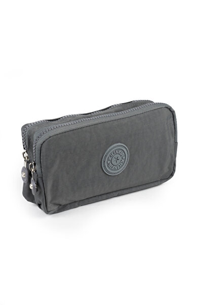 İMAKS Krinkıl / Klinkır Waterproof 2 Compartment Mobile Phone Hand School Makeup Bag Wallet Pen Holder Gray K003