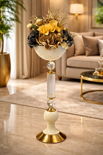 İSHTAR DEKOR LÜKS SARAY MODEL - LATEX ARANJMAN - METAL KREM SAKSI