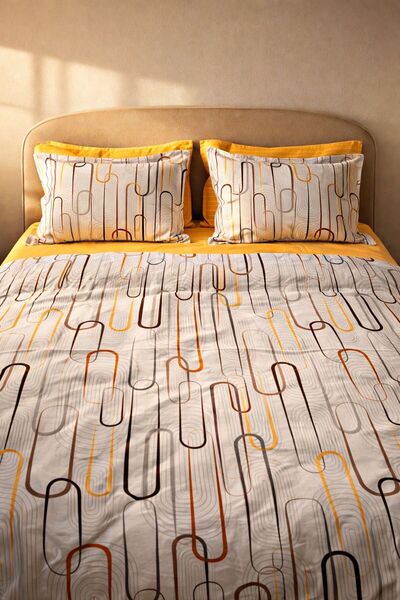 Bizdenuygunuyok 100% Cotton Double Size Fitted Sheet Duvet Cover Set – 4 Pill...