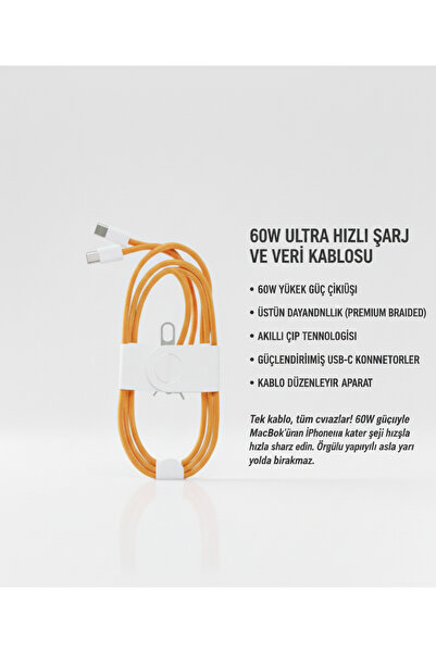 TeknoŞen iPhone TURUNCU Hızlı Şarj Kablosu 60 Walt Ultra 15/16/17 Serileri Uy...