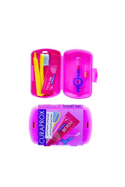 Curaprox طقم العناية بالأسنان للسفر - وردي