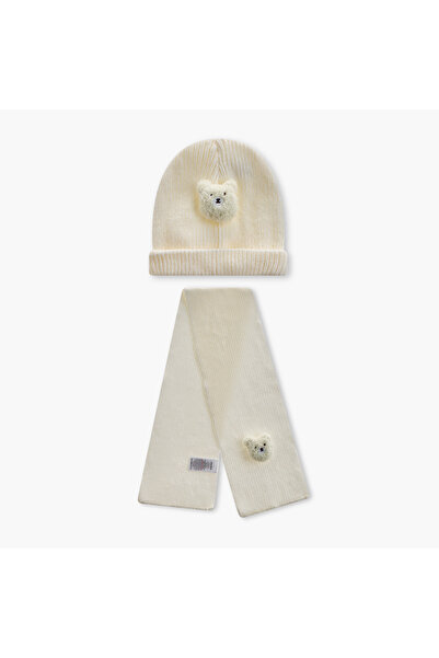 Juniors Bunny Applique Beanie Cap with Scarf