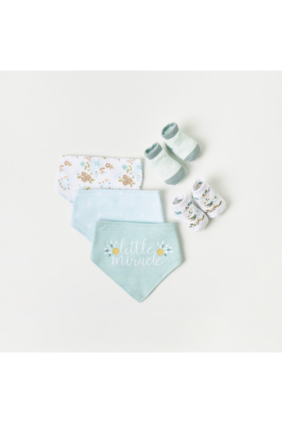 Juniors 5-Piece Printed Bib and Booties Set