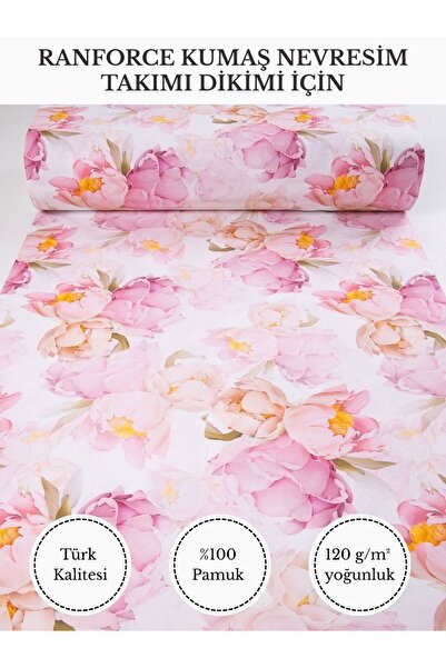 FabricMarket Renkli Baskılı Ranforce Kumaş – %100 Pamuk Nevresimlik Kumaş, 24...