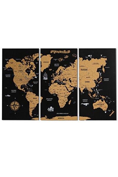 Colorfull Worlds Mantar Pano Dünya Haritası Ahşap - Ev Ofis Duvar Dekoru 105x...