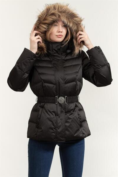 Guess Marina Regular Fit Çıkarılabilir Kapüşonlu Kemerli Mont W5BL31W2802 MON...