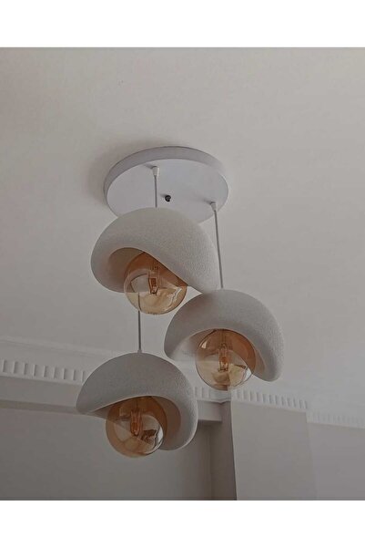 Elmas Print Beton İskandinav &Bohem Tarz 3’lü Avize ( E27 BEYAZ AMPÜL HEDİYE )