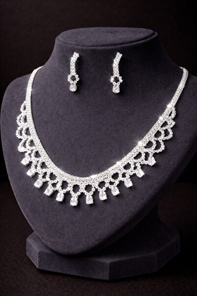 OSMANLI GÜMÜŞ Women's Bijouterie Necklace Earring Set - Riley Model Baguette ...