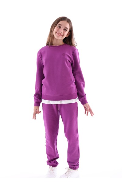 Ozmoz By Mukadder Özden Soft Bamboo Fabric Fleece-Lined Purple Winter Girls' Sweatpants