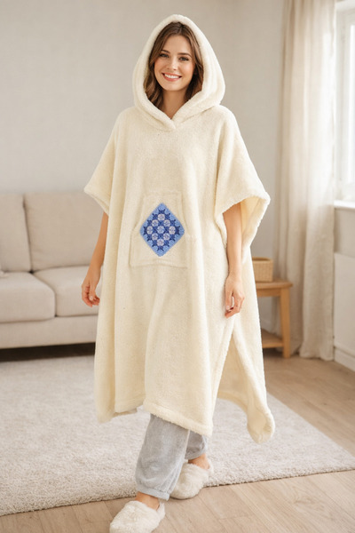 Attolya Housecoat, Women's Poncho-Shaped Plush Housecoat, Soft Housecoat, Home Wear, Home Clothing