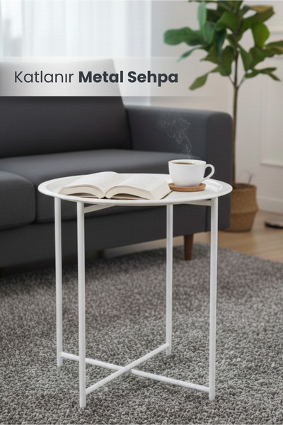 Orvila Katlanır Tepsili Metal Sehpa Çok Amaçlı Çıkarılabilir Tepsili Sehpa