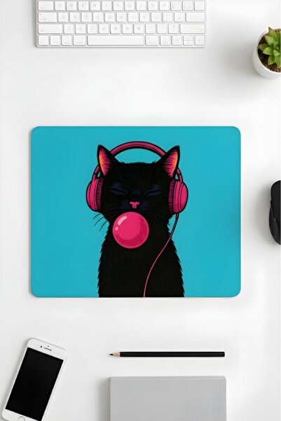 pierrebella 18X22 cm Patterned Mouse Pad Cat with Headphones Printed Design M...