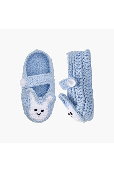 Juniors Crochet Textured Booties with Button Closure