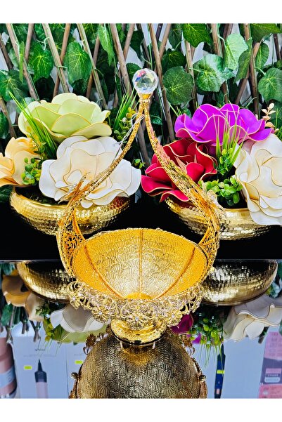 EVRA Gold Kristal Komple Taşlı Telkari Desenli Kulplu Model Lüks İthal Çikola...