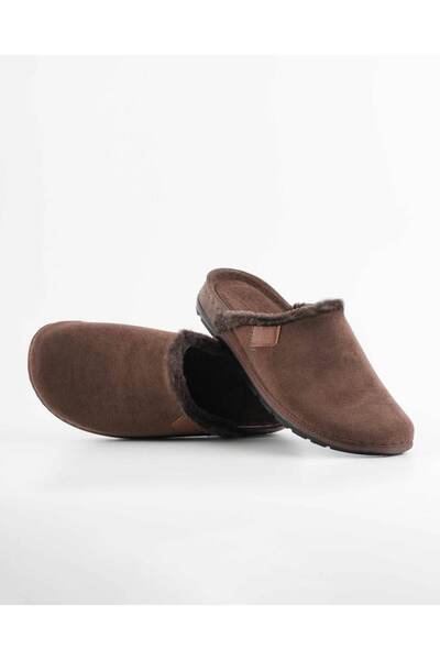 DR KLOMPA Men's House Slippers Plush Lined Winter Closed Toe Non-Slip Sole Daily Comfortable Sabo Slippers Brown