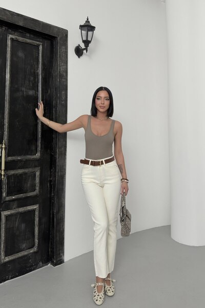 Coşkun GİYİM Women's Raw Hem Mom Fit Jeans Naturel 764-80