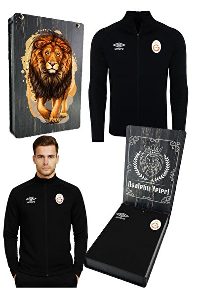 Galatasaray Cutie din lemn pentru cadou, cu fermoar complet, neagră, cu licen...