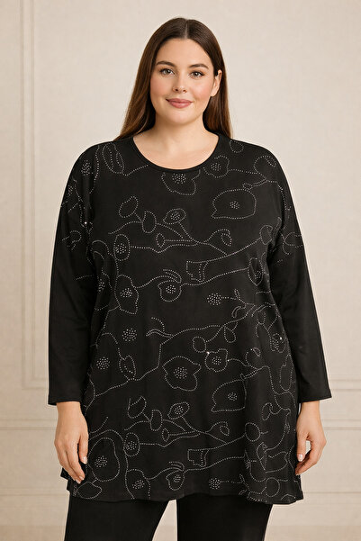 TUSSE Women's Plus Floral Stone Viscose Large Size Oversized Blouse