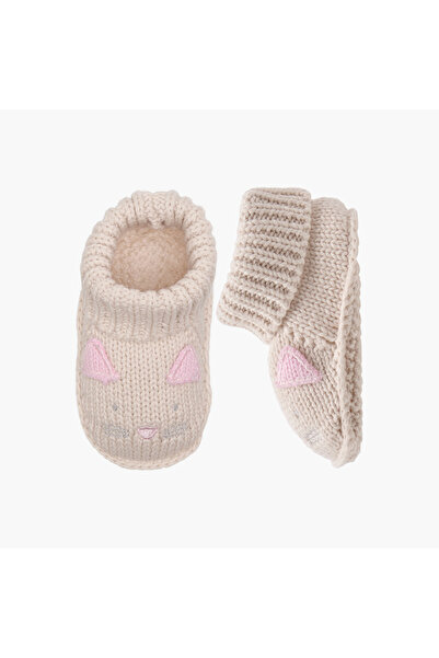 Juniors حذاء سهل الارتداء مزين بوجه قطة محبوك