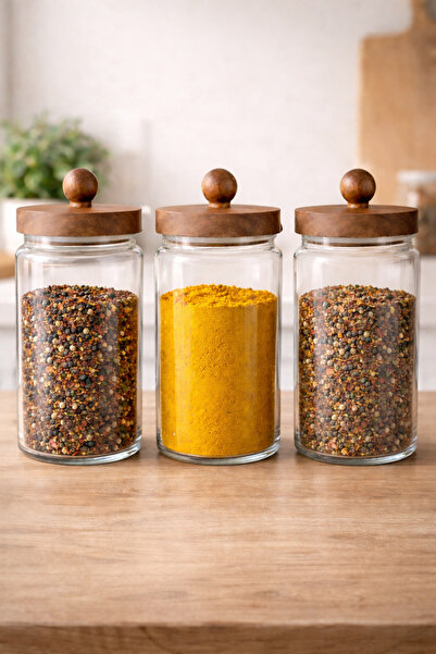 Kitchen Way Acacia Gasket Lid 3-Piece Borosilicate 750ml Jar Set Kw-744