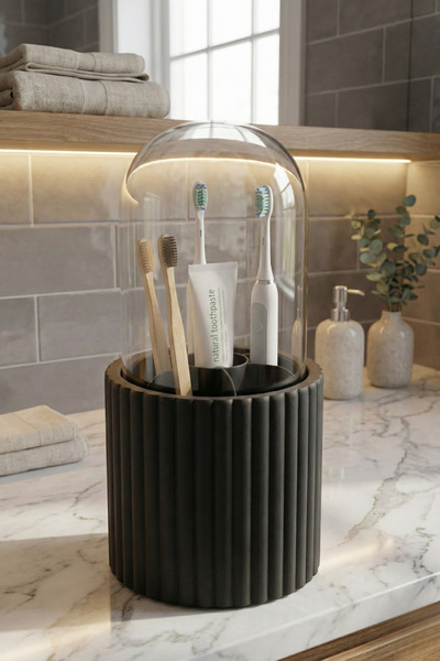 Poomy 7 Bölmeli Kapaklı Diş Fırçalık ve Macun Organizeri - Toz Geçirmez Fanus...