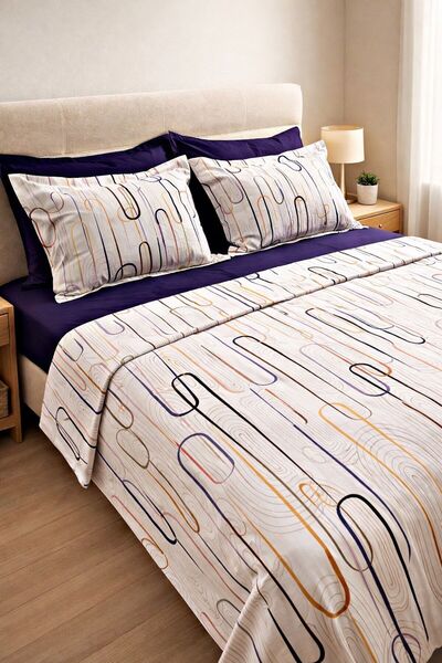 Bizdenuygunuyok 100% Cotton Double Size Fitted Sheet Duvet Cover Set – 4 Pill...