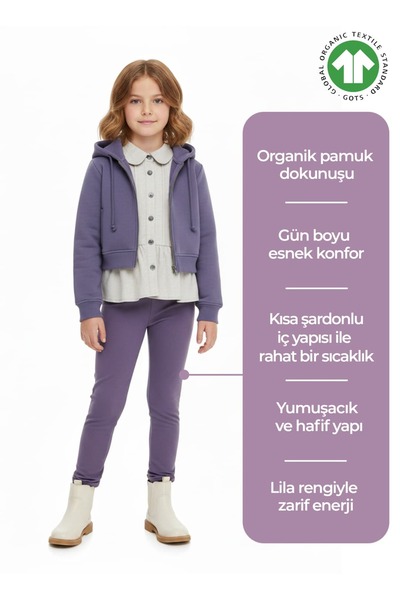 Ozmoz By Mukadder Özden Organic Fleece-Lined Lilac Winter Girls' Tights