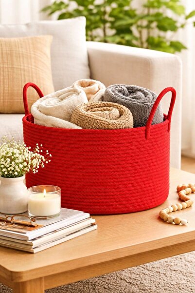 MaVaux Clover Special Cotton Handle Jute Blanket Basket Wicker Toy Basket Jute Laundry Basket 40-30