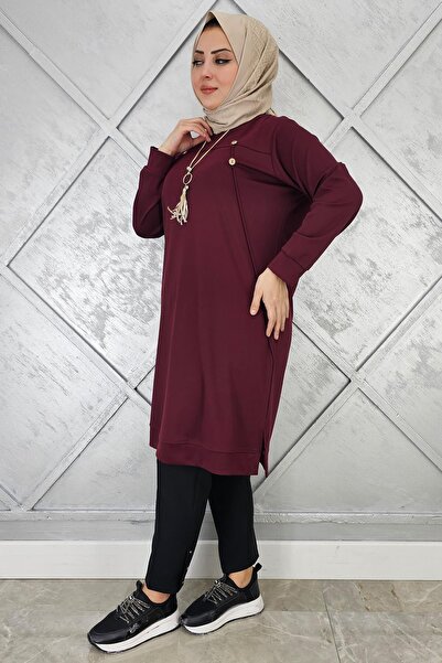 PYS KADIN DÜĞME KOLYE DETAYLI TESETTÜR TUNİK